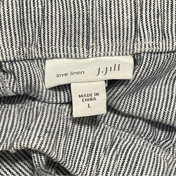 J.Jill Woman 100% LINEN Blue White Stripe Pants Size L - Picture 13 of 16